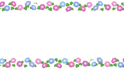 朝顔のかわいいフレームのイラスト_ライン_16:9