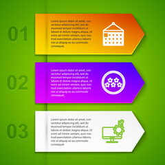 Set line Calendar, Five stars rating review, Computer monitor service and diagnostics. Business infographic template. Vector