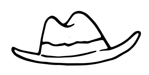 Vector isolated element men's hat black outline on white background. hand-drawn sketch style men's hat with recess at the top for label, packaging, signboard design template