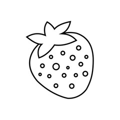 Strawberry berry on a white background for printing on clothes, decorative pillows, kitchen and children's textiles. Black line contour. Coloring. 