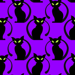 Magic seamless pattern. Pattern with a magic black cat.