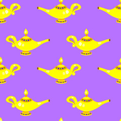 Magic seamless pattern. Pattern with a magic lamp.