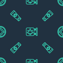 Set line Marijuana and cannabis store, Medical cream with marijuana and Ashtray on seamless pattern. Vector