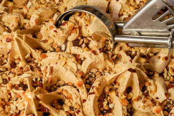 Closeup of  ice cream.  Ice cream texture.