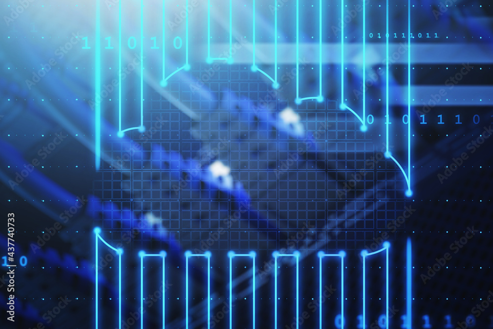 Poster abstract cloud computing hud digital interface, blue color scheme