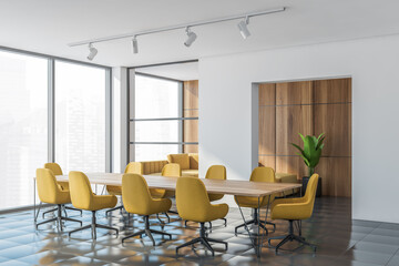 Modern white and wooden meeting room corner