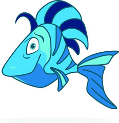 Blue character cute cartoon colorful fish, vector illustration isolated on white background