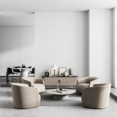 White living room and dining room interior