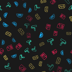 Set line Garage, Paint roller brush, Sofa and House contract on seamless pattern. Vector