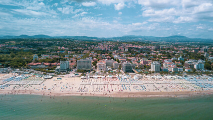 Italy, June 2021 - aerial view of the beach of the Romagna Riviera with Riccione, Rimini and...