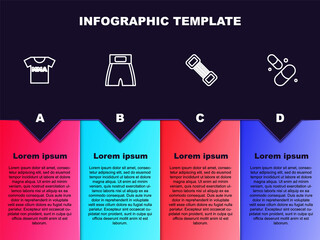 Set line T-shirt with fight club MMA, Boxing short, Chest expander and Vitamin pill. Business infographic template. Vector