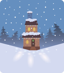 Print. Beautiful greeting card. Winter scene.