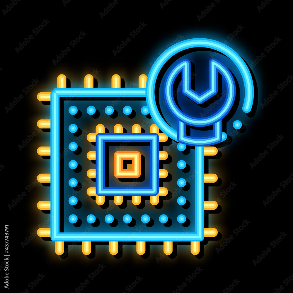 Poster Chip Repair neon light sign vector. Glowing bright icon Chip Repair sign. transparent symbol illustration