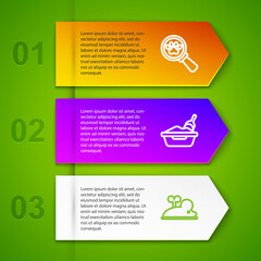 Set line Veterinary clinic, Cat litter tray with shovel and Clockwork mouse. Business infographic template. Vector