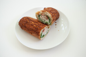 Fototapeta na wymiar Turkey sandwich roll 