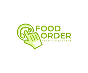 Food order or food ordering, food online and delivery, logo design. Food, meal, eating and takeaway food, vector design and illustration