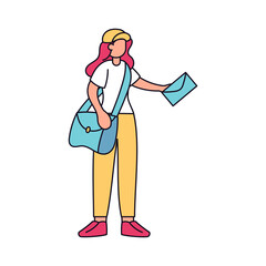 Isolated delivery girl with a package Vector illustration