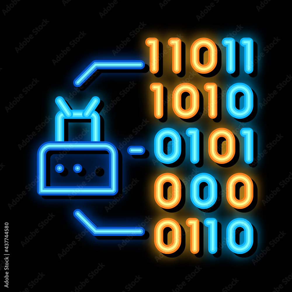 Poster binary code neon light sign vector. glowing bright icon binary code sign. transparent symbol illustr
