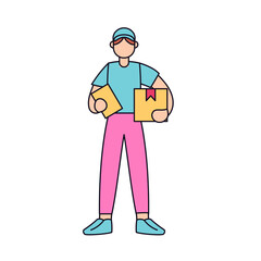 Obraz premium Isolated delivery boy with a package Vector illustration