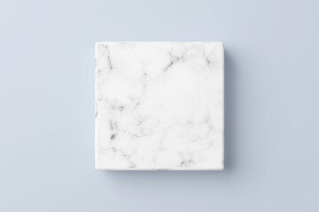 Top view, White Blank square marble template in blue background. for new product promotion, cosmetic, offer. copy space. 3d render