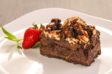 Brownie chocolate cake with nuts