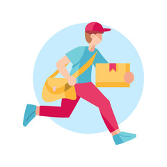Isolated delivery boy with a package Vector illustration