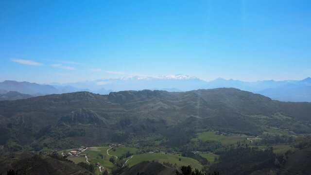 View mountain aerial drone. Oviedo is the capital of Asturias, Spain. [4K]