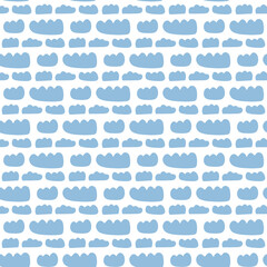 Vector seamless pattern with blue clouds on white background. Hand drawn doodle illustration.