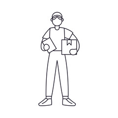 Obraz premium Isolated delivery boy with a package Vector illustration