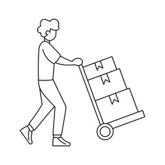 Isolated delivery guy with a package cart Vector illustration