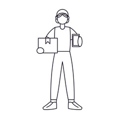 Isolated delivery boy with a package Vector illustration