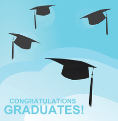 Graduation cap on blue background. vector 