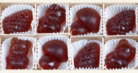 Beautiful marmalade figures in a box. Marmalade candy.