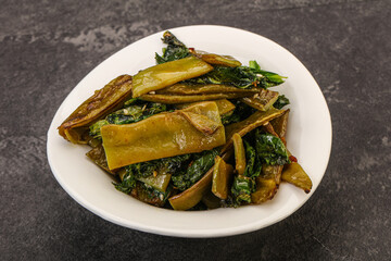 Vagan cuisine with roasted green bean