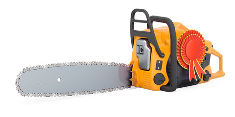 Naklejka premium Chainsaw with best choice badge, 3D rendering