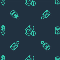 Set line Money bomb dollar crisis, Drop in crude oil price and on seamless pattern. Vector