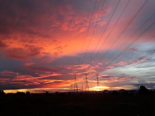 power lines at sunset
