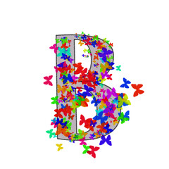 Letter B, painted with colored butterflies. Can be used as a print, icon, avatar