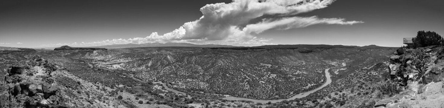 Panorama of the Rio Grande river from the White Rock overlook New Mexico USA.