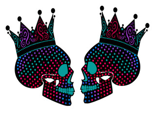 Skull king twins neon color isolated on the white background, vector illustration.
