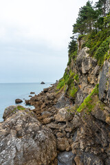 Cliffs in the Ea municipality near Lekeitio, Bay of Biscay in the Cantabrian Sea. Basque Country
