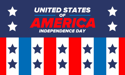 Independence Day in United States of America. The Fourth of July. Happy national holiday, celebrated annual in July 4. American flag. Country freedom day. Patriotic event design. Vector poster