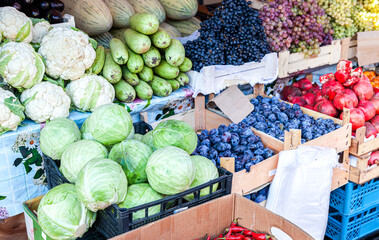 Fresh organic vegetables and fruits selling at farmers market