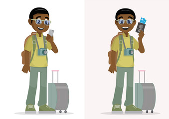 Summer vacation concept. Traveling with baggage and holding passport.