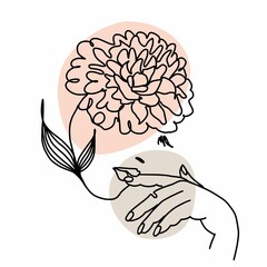 Portrait of a girl with a line and a flower