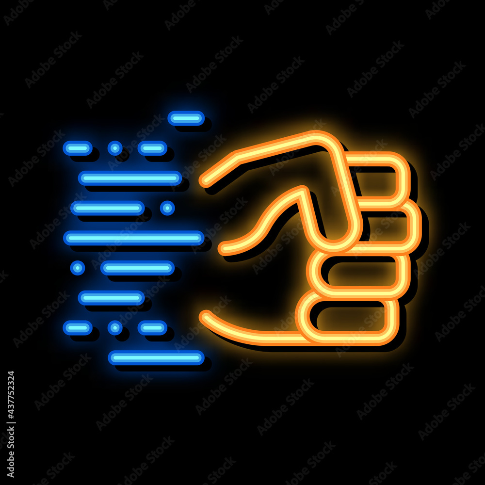 Poster Fast Fist Hit neon light sign vector. Glowing bright icon Fast Fist Hit sign. transparent symbol illustration