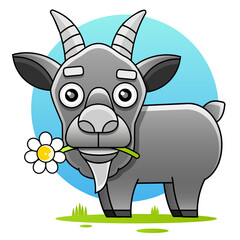 Fototapeta na wymiar Cute cartoon goat head logo template for meat and dairy products, cartoon vector