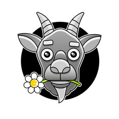 Side view goat head logo template for meat and dairy products, cartoon vector illustration