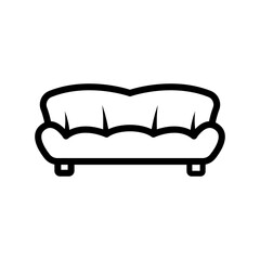 Sofa icon. Black contour linear silhouette. Front view. Vector simple flat graphic illustration. The isolated object on a white background. Isolate.