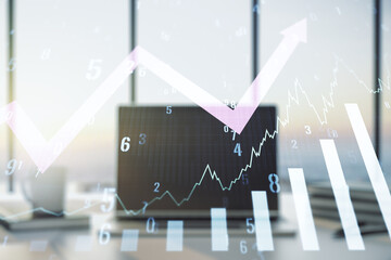 Abstract creative financial graph with upward arrow on modern laptop background, forex and...